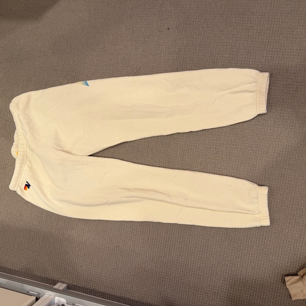 Aviator Nation Cream Fleece Joggers with Small Navy Accent